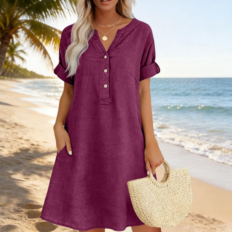 Jolande | Tunic Dress V Neck Short Sleeve Pockets