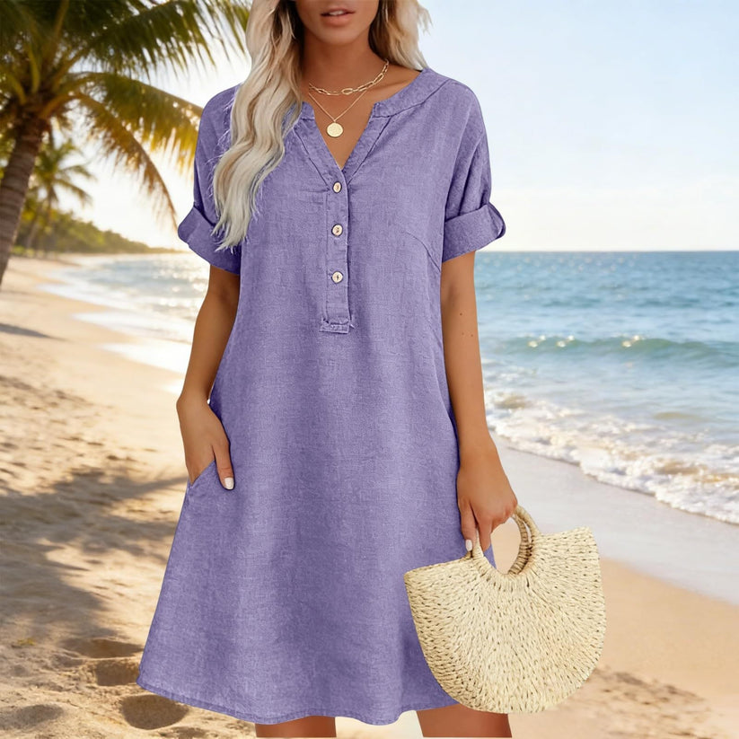 Jolande | Tunic Dress V Neck Short Sleeve Pockets