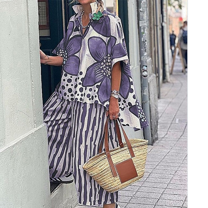 Rozarin | Two Piece Floral Shirt Trouser Set