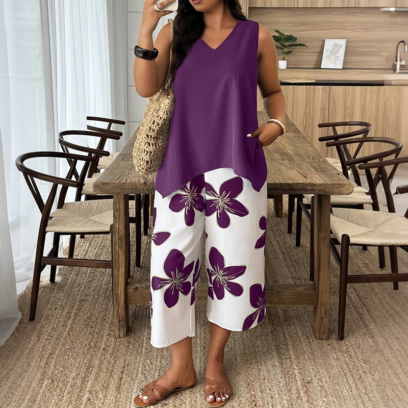 Aniza | Two Piece Floral Capri Trouser Set