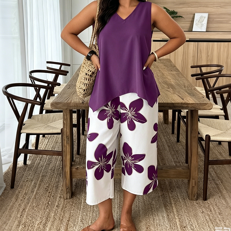 Aniza | Two Piece Floral Capri Trouser Set
