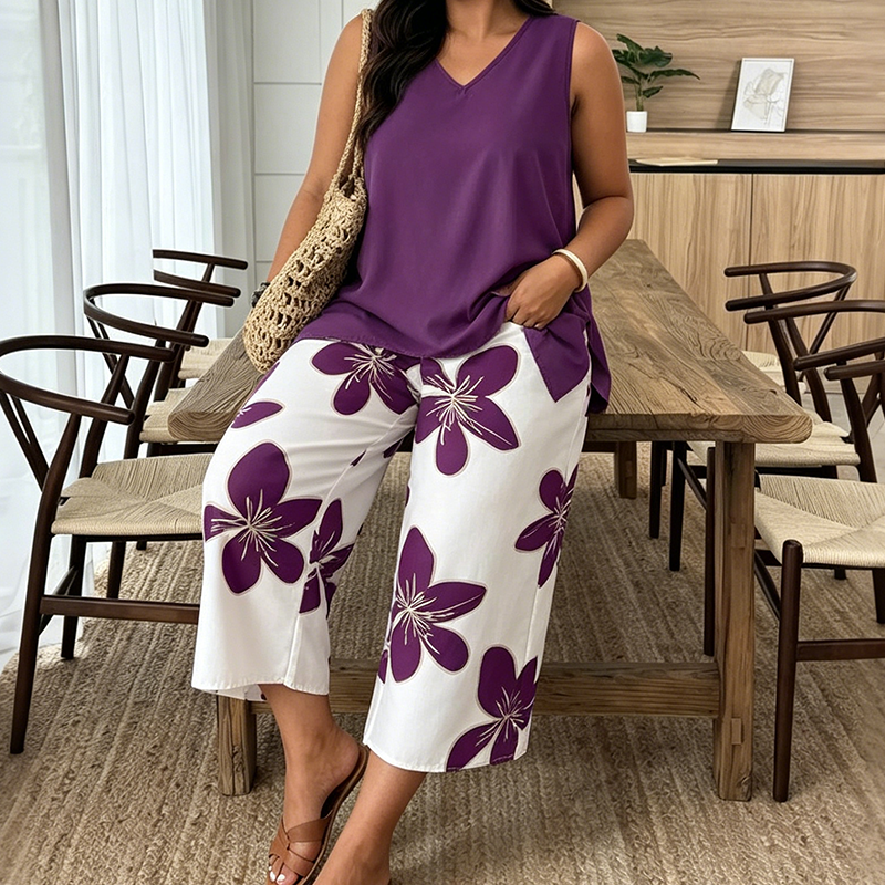 Aniza | Two Piece Floral Capri Trouser Set