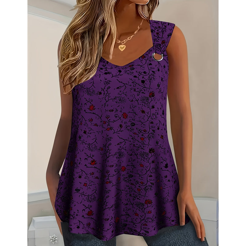 Kahina | Sleeveless Floral Print Ring Strap Top