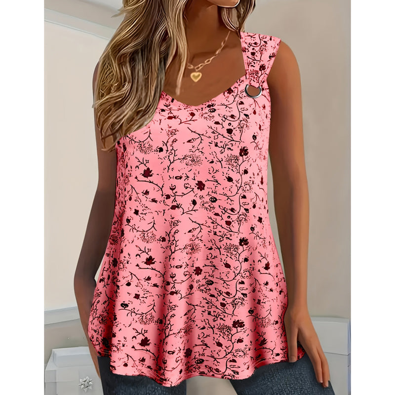 Kahina | Sleeveless Floral Print Ring Strap Top