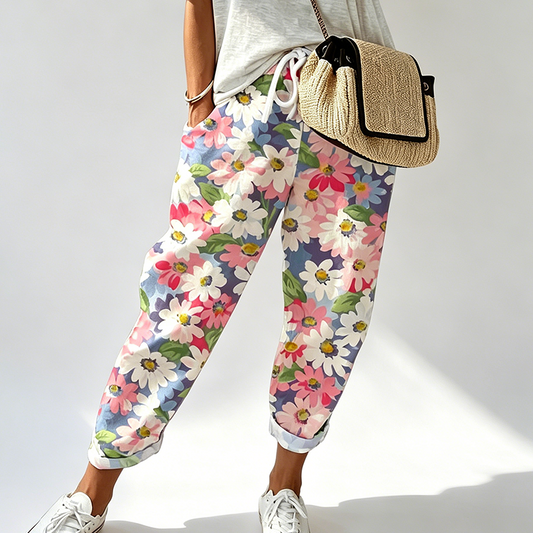 Leyza | Floral Print Tapered Drawstring Trousers
