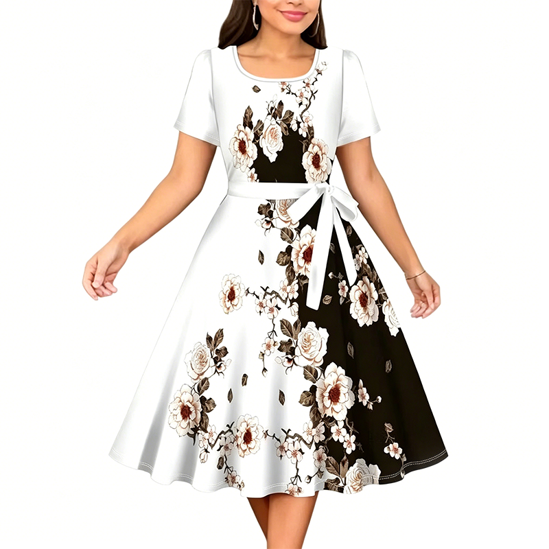 Chuckie | Floral Print Short Sleeve Midi Dress