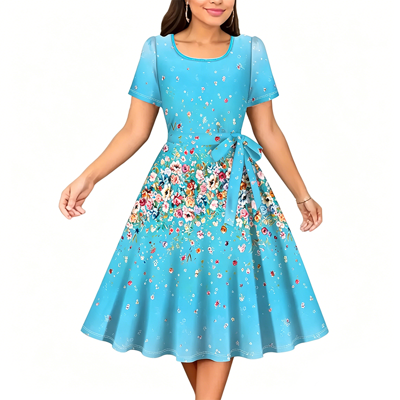 Chuckie | Floral Print Short Sleeve Midi Dress