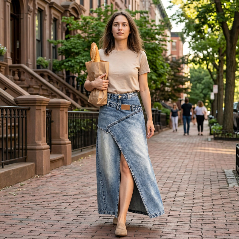 Iliza | Denim Maxi Skirt With Asymmetric Slit