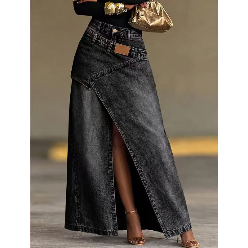 Iliza | Denim Maxi Skirt With Asymmetric Slit