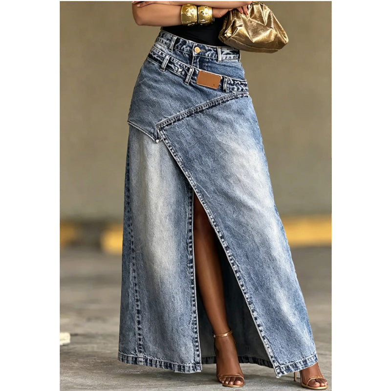 Iliza | Denim Maxi Skirt With Asymmetric Slit