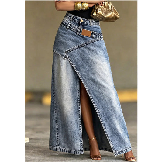 Iliza | Denim Maxi Skirt With Asymmetric Slit