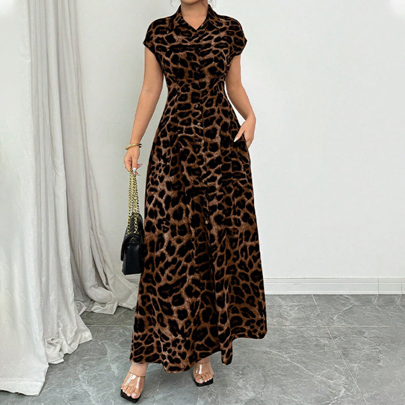 Ameerah | Dress Leopard Print Button Front Cap Sleeve