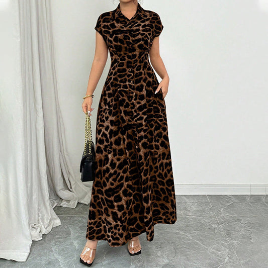 Ameerah | Dress Leopard Print Button Front Cap Sleeve