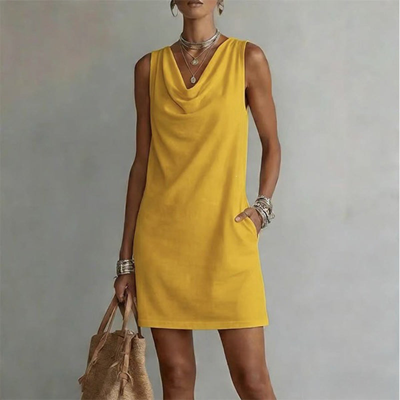 Nuham | Cowl Neck Sleeveless Linen Mini Dress