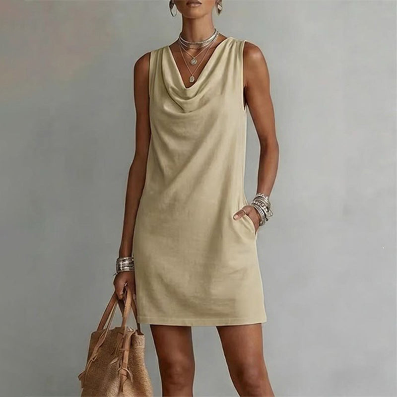 Nuham | Cowl Neck Sleeveless Linen Mini Dress