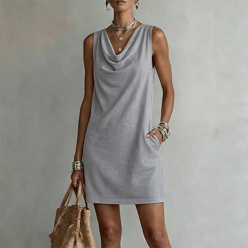 Nuham | Cowl Neck Sleeveless Linen Mini Dress