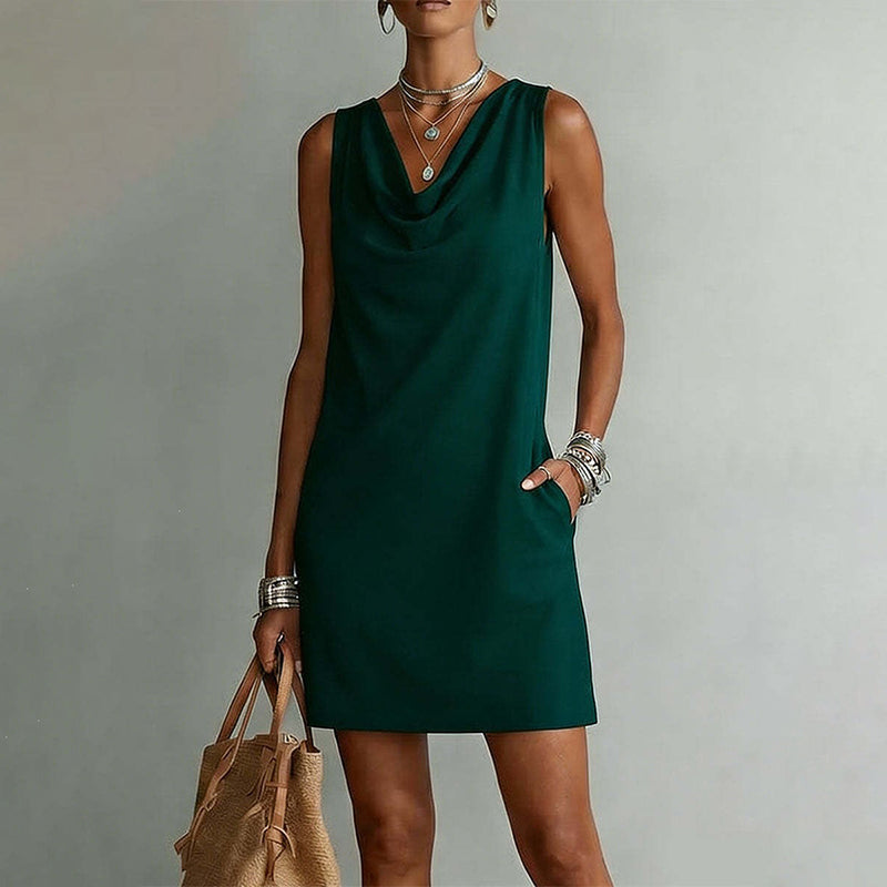 Nuham | Cowl Neck Sleeveless Linen Mini Dress