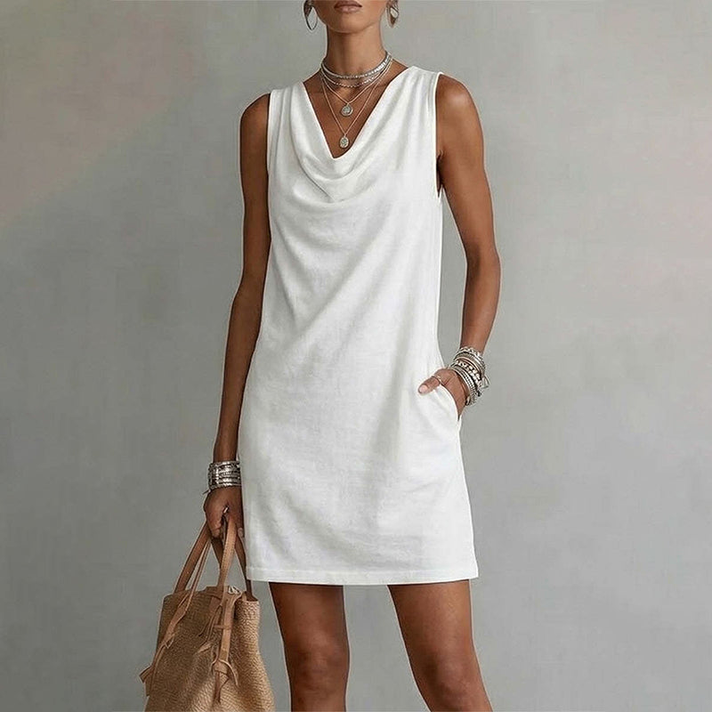 Nuham | Cowl Neck Sleeveless Linen Mini Dress