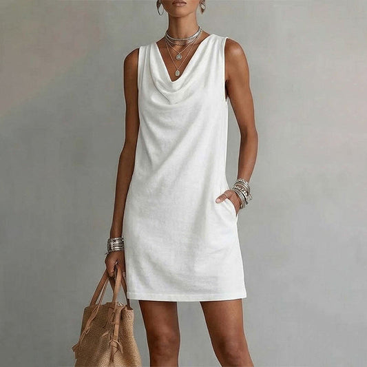 Nuham | Cowl Neck Sleeveless Linen Mini Dress