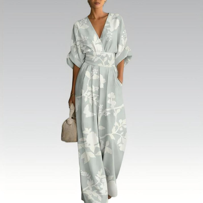 Sinem | V-Neck Floral Print Wide-Leg Jumpsuit