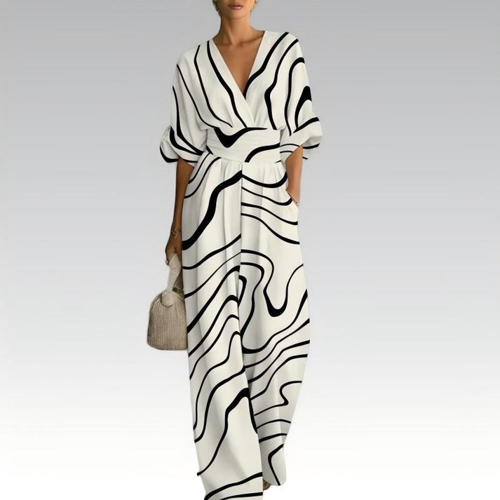 Sinem | V-Neck Floral Print Wide-Leg Jumpsuit