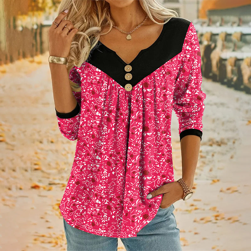 Sheloni | Floral Print V Neck Long Sleeve Top