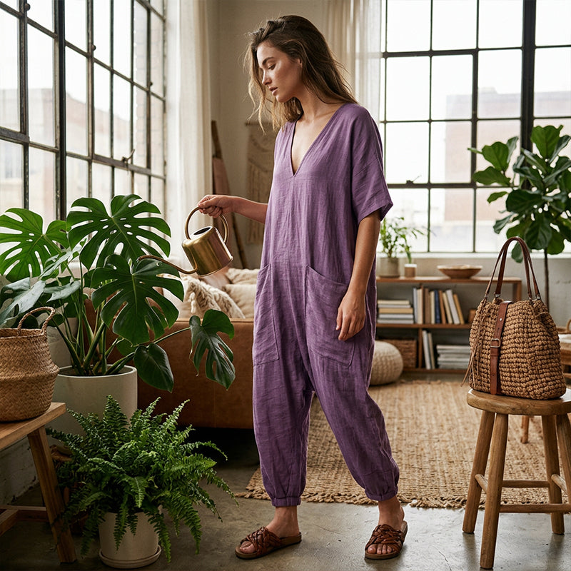 Maryem | Loose Fit V Neck Summer Jumpsuit
