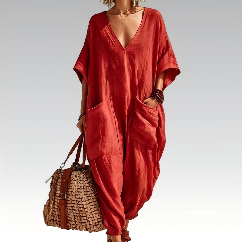 Maryem | Loose Fit V Neck Summer Jumpsuit
