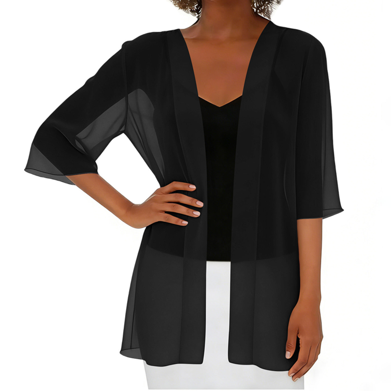 Paolaa | Sheer Open Front Three Quarter Sleeve Cardigan