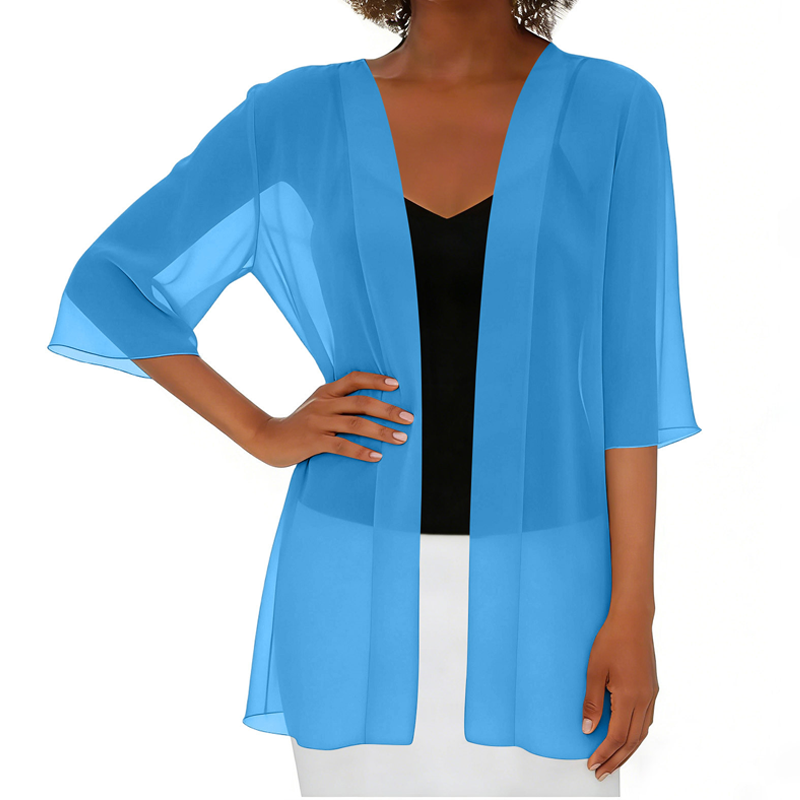 Paolaa | Sheer Open Front Three Quarter Sleeve Cardigan