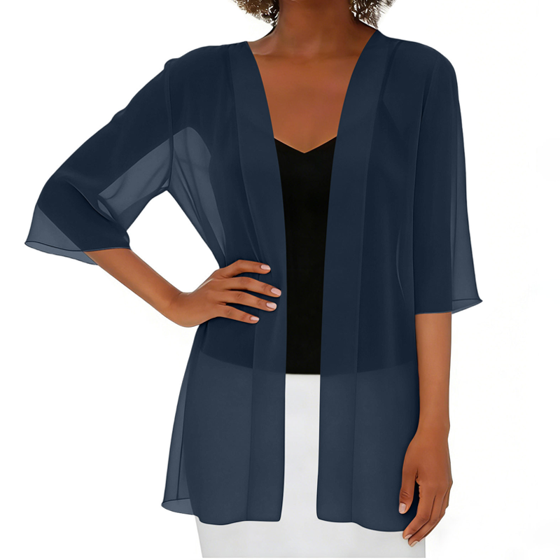 Paolaa | Sheer Open Front Three Quarter Sleeve Cardigan