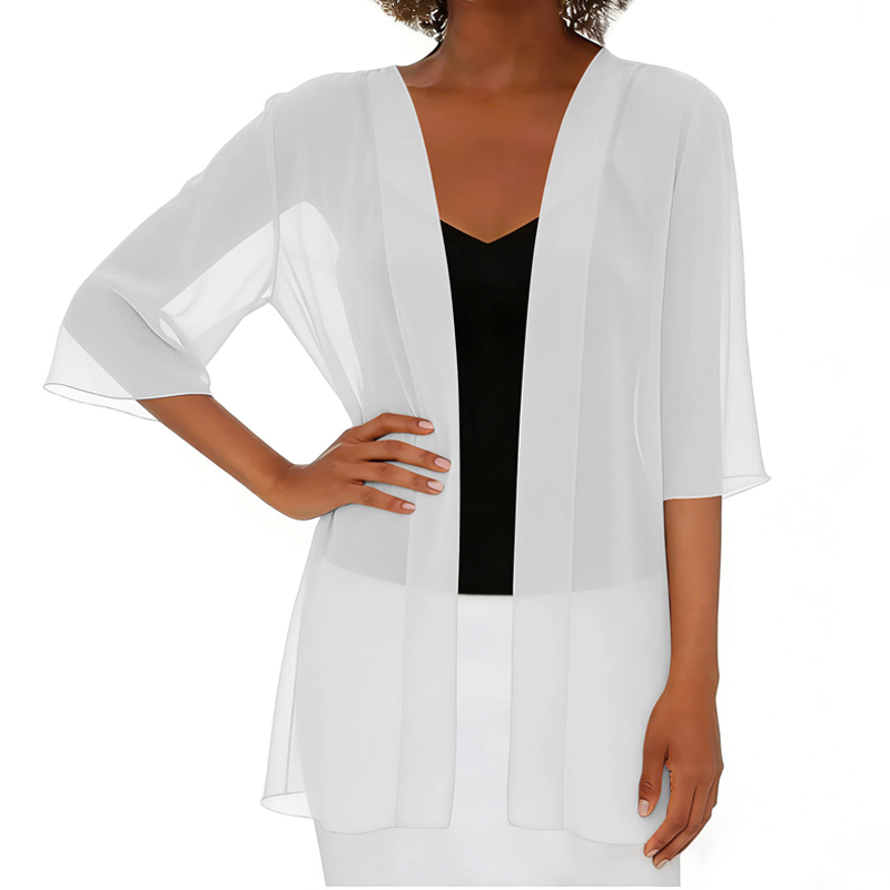 Paolaa | Sheer Open Front Three Quarter Sleeve Cardigan