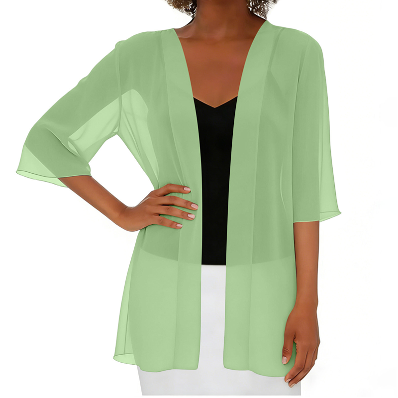 Paolaa | Sheer Open Front Three Quarter Sleeve Cardigan