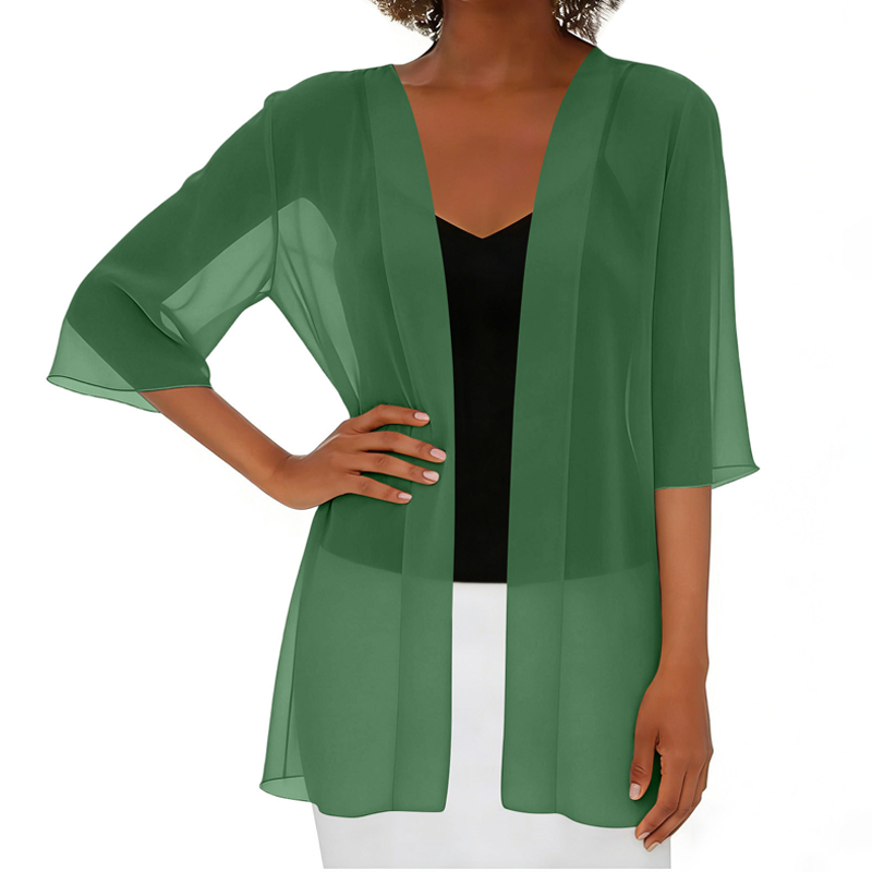 Paolaa | Sheer Open Front Three Quarter Sleeve Cardigan