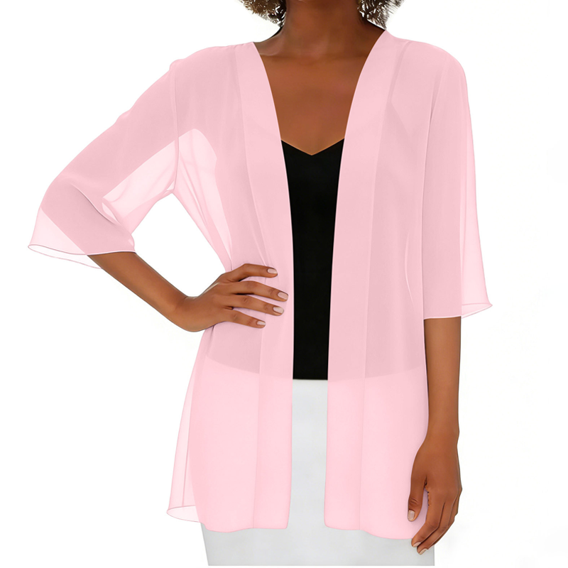 Paolaa | Sheer Open Front Three Quarter Sleeve Cardigan