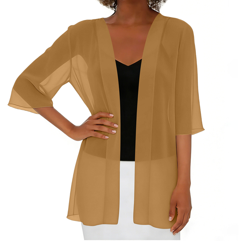 Paolaa | Sheer Open Front Three Quarter Sleeve Cardigan
