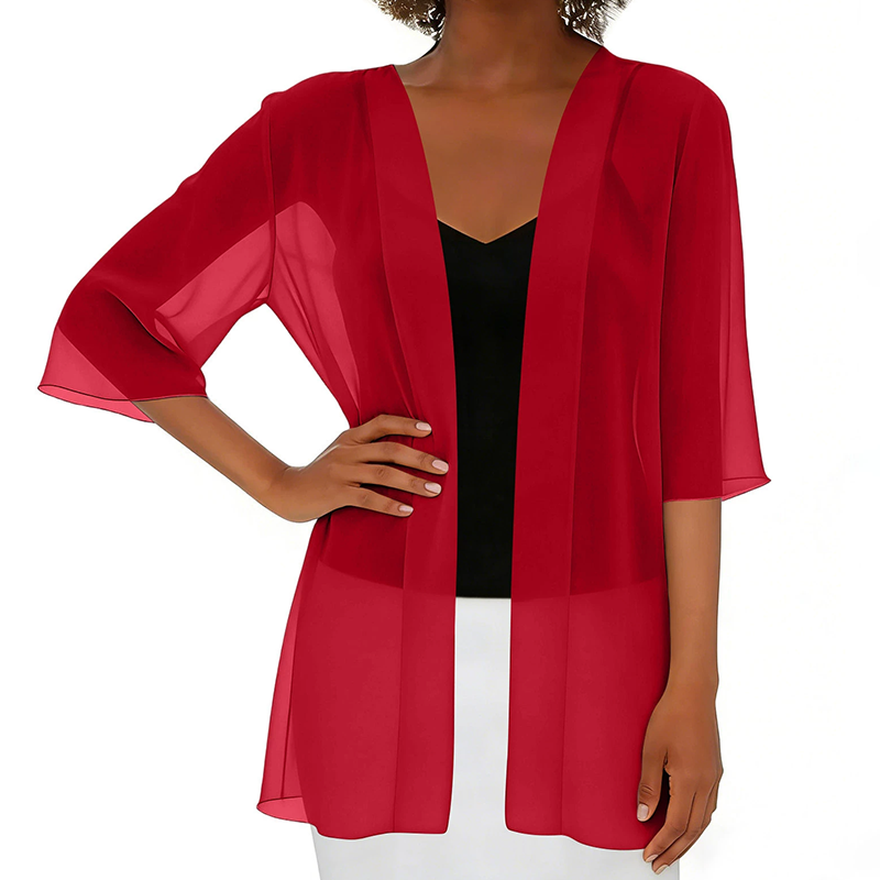Paolaa | Sheer Open Front Three Quarter Sleeve Cardigan