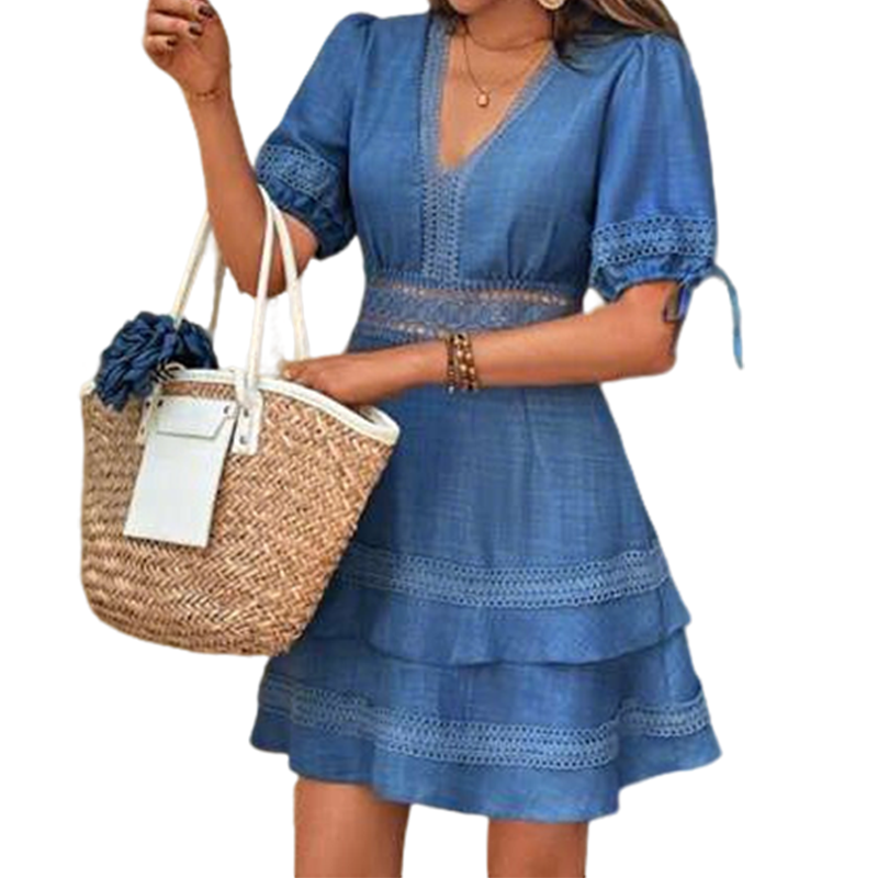 Jerzak | Tiered V-Neck Puff Sleeve Dress