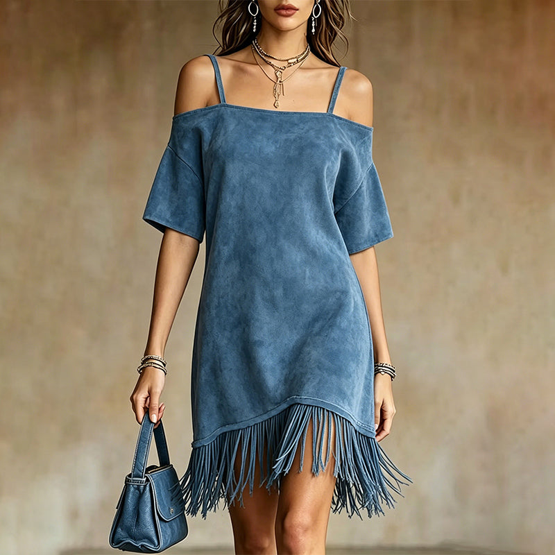 Lewina | Off Shoulder Strappy Fringe Dress
