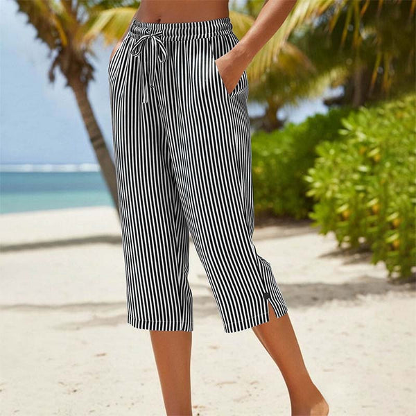 Neriah | Cropped Striped Drawstring Trousers With Pockets
