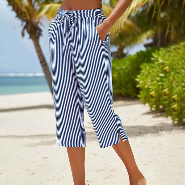 Neriah | Cropped Striped Drawstring Trousers With Pockets