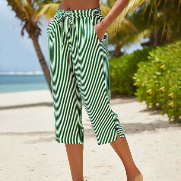 Neriah | Cropped Striped Drawstring Trousers With Pockets
