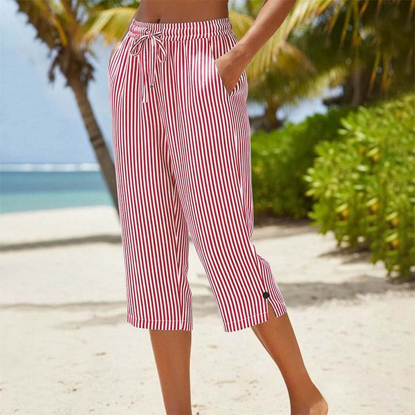 Neriah | Cropped Striped Drawstring Trousers With Pockets