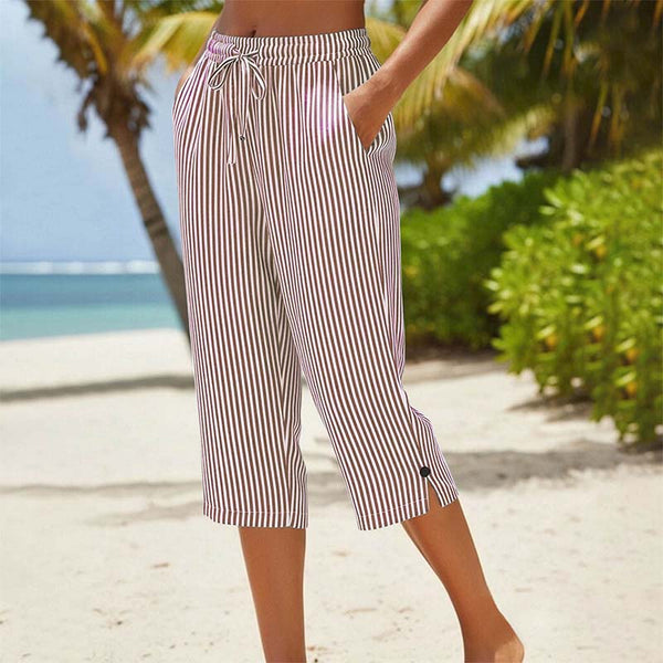 Neriah | Cropped Striped Drawstring Trousers With Pockets