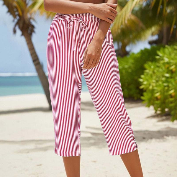 Neriah | Cropped Striped Drawstring Trousers With Pockets