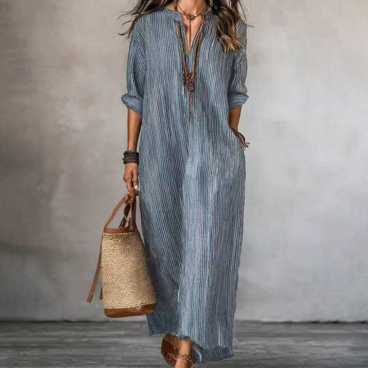 Levina | Striped Maxi Dress With V-neck