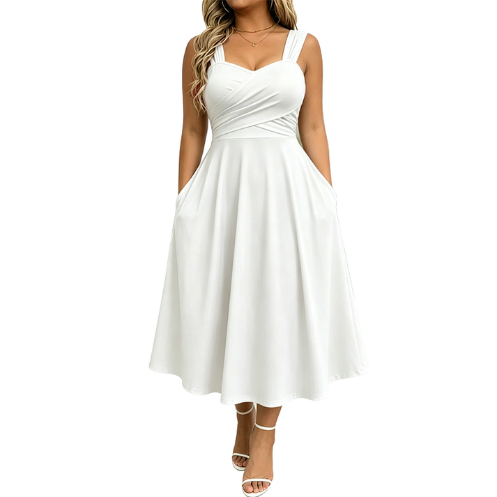 Katjaa | Sleeveless Sweetheart Neck Midi Dress Pockets
