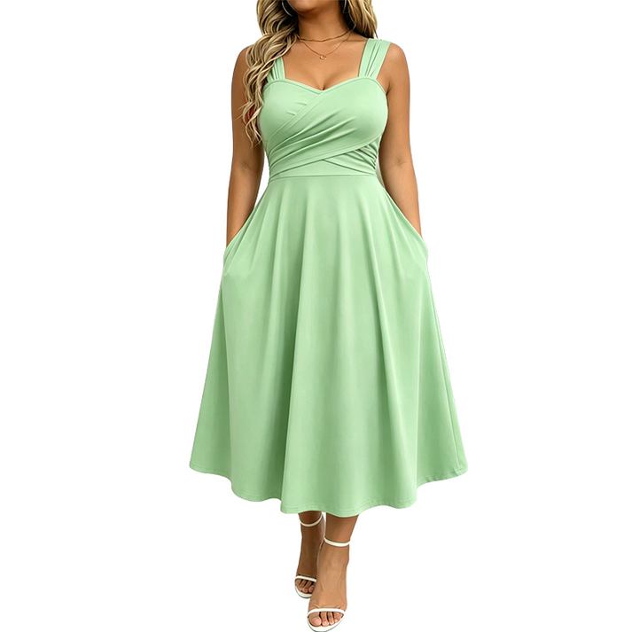 Katjaa | Sleeveless Sweetheart Neck Midi Dress Pockets