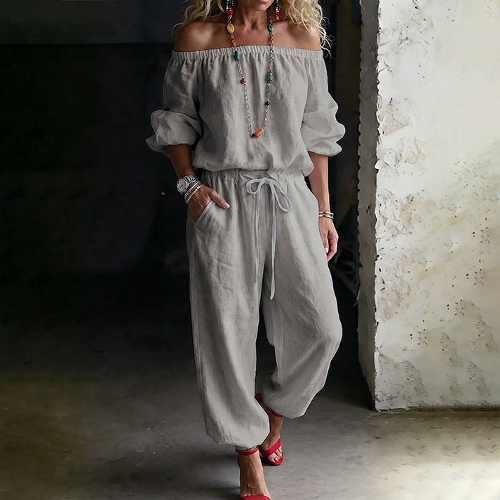 Gunay | Off-Shoulder Drawstring Wide-Leg Jumpsuit