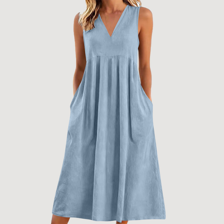 Milanie | Midi Dress with V Neck and Pockets